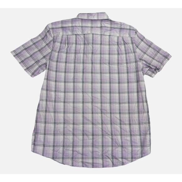 Club Room Men's Giza Plaid Poplin Short Sleeve Dress Shirt Lilac Purple Small - Picture 5 of 6